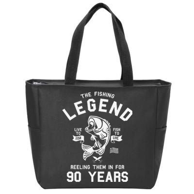 90th Birthday Gift The Fishing Legend 90 Years Fisherman Zip Tote Bag