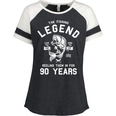 90th Birthday Gift The Fishing Legend 90 Years Fisherman Enza Ladies Jersey Colorblock Tee