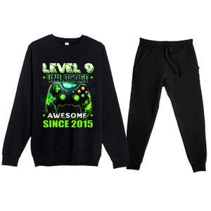 9th Birthday Gamer 9 Year Old Funny Bday Premium Crewneck Sweatsuit Set