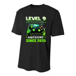 9th Birthday Gamer 9 Year Old Funny Bday Youth Performance Sprint T-Shirt