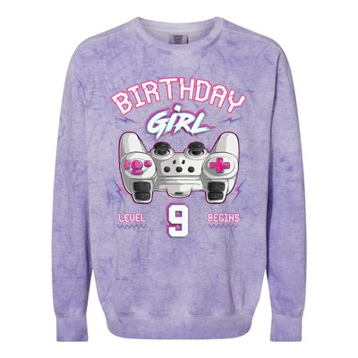 9Th Birthday  Gamer Level 9 Begins Video Games Girls Colorblast Crewneck Sweatshirt