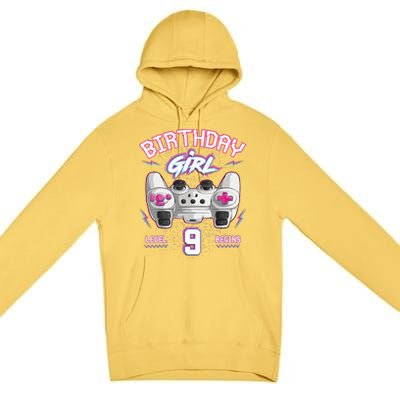 9Th Birthday  Gamer Level 9 Begins Video Games Girls Premium Pullover Hoodie