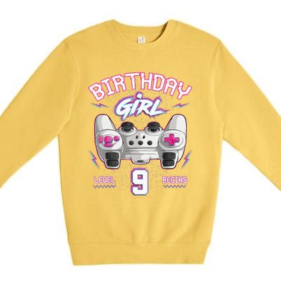 9Th Birthday  Gamer Level 9 Begins Video Games Girls Premium Crewneck Sweatshirt