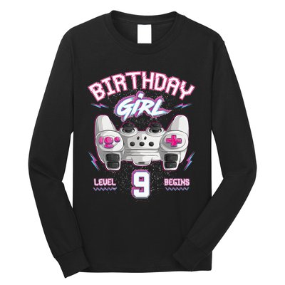 9Th Birthday  Gamer Level 9 Begins Video Games Girls Long Sleeve Shirt