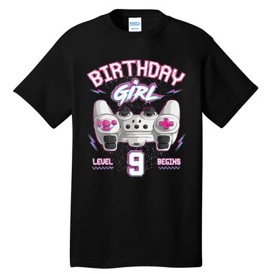 9Th Birthday  Gamer Level 9 Begins Video Games Girls Tall T-Shirt