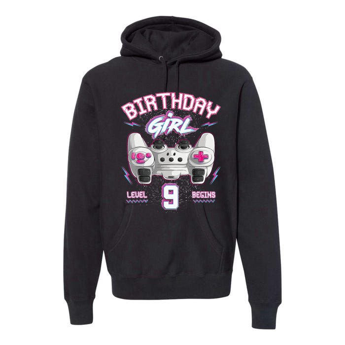 9Th Birthday  Gamer Level 9 Begins Video Games Girls Premium Hoodie