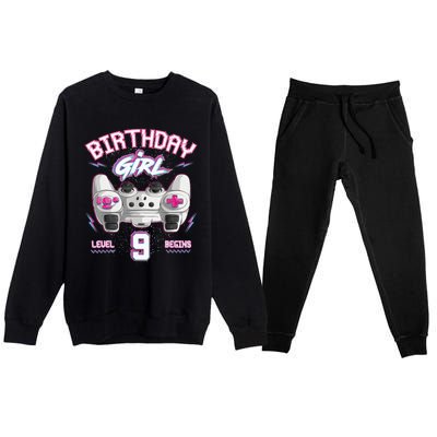 9Th Birthday  Gamer Level 9 Begins Video Games Girls Premium Crewneck Sweatsuit Set