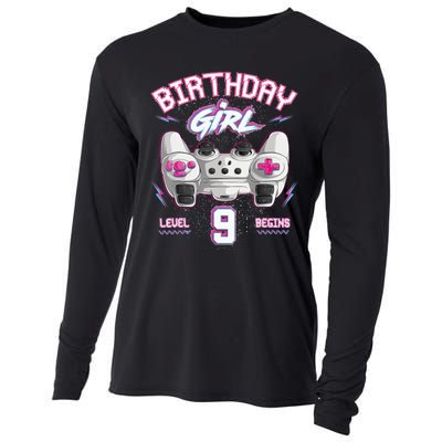 9Th Birthday  Gamer Level 9 Begins Video Games Girls Cooling Performance Long Sleeve Crew