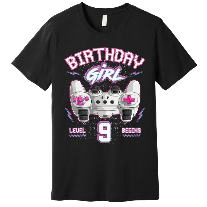 9Th Birthday  Gamer Level 9 Begins Video Games Girls Premium T-Shirt