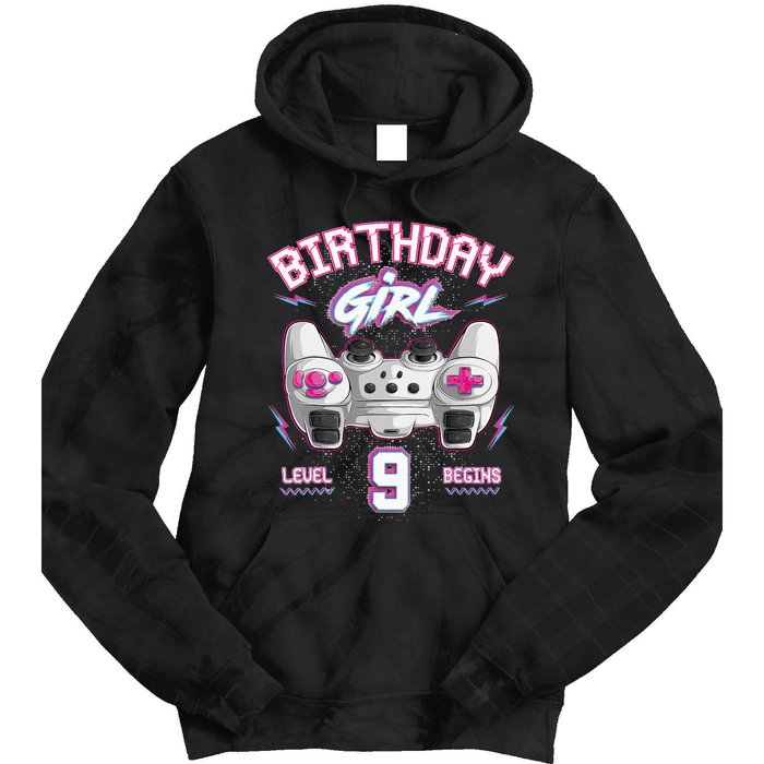 9Th Birthday  Gamer Level 9 Begins Video Games Girls Tie Dye Hoodie