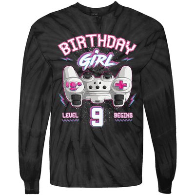 9Th Birthday  Gamer Level 9 Begins Video Games Girls Tie-Dye Long Sleeve Shirt