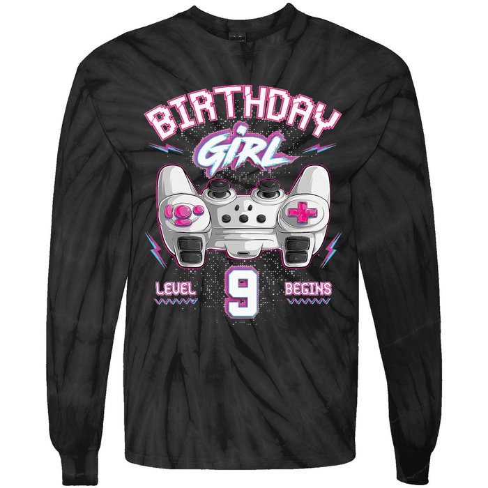 9Th Birthday  Gamer Level 9 Begins Video Games Girls Tie-Dye Long Sleeve Shirt