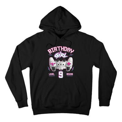 9Th Birthday  Gamer Level 9 Begins Video Games Girls Tall Hoodie