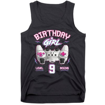 9Th Birthday  Gamer Level 9 Begins Video Games Girls Tank Top