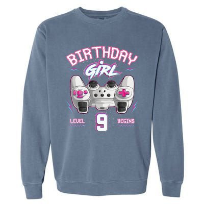 9Th Birthday  Gamer Level 9 Begins Video Games Girls Garment-Dyed Sweatshirt