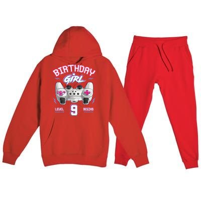 9Th Birthday  Gamer Level 9 Begins Video Games Girls Premium Hooded Sweatsuit Set