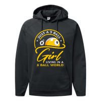 9 Ball Girl Living In 8 Ball World Pool Snooker Billiards Performance Fleece Hoodie