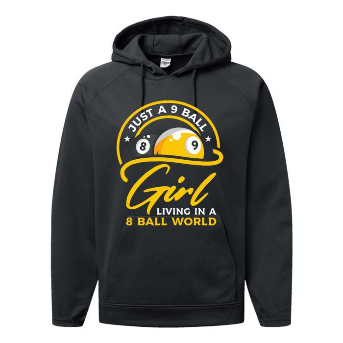 9 Ball Girl Living In 8 Ball World Pool Snooker Billiards Performance Fleece Hoodie