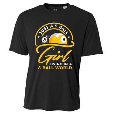 9 Ball Girl Living In 8 Ball World Pool Snooker Billiards Cooling Performance Crew T-Shirt