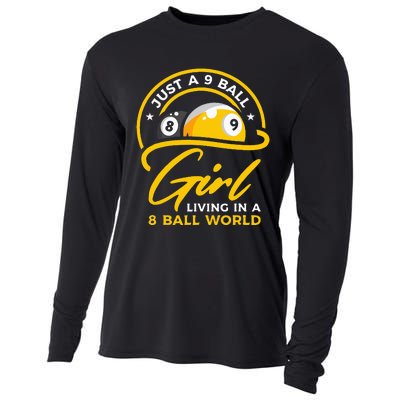 9 Ball Girl Living In 8 Ball World Pool Snooker Billiards Cooling Performance Long Sleeve Crew