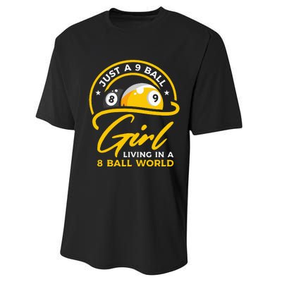 9 Ball Girl Living In 8 Ball World Pool Snooker Billiards Performance Sprint T-Shirt