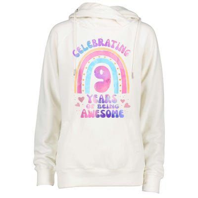 9th Birthday Girl Tie Dye 9 Years Of Being Awesome Bday Womens Funnel Neck Pullover Hood