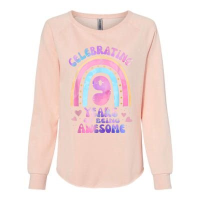 9th Birthday Girl Tie Dye 9 Years Of Being Awesome Bday Womens California Wash Sweatshirt