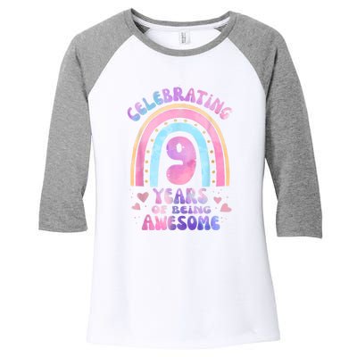 9th Birthday Girl Tie Dye 9 Years Of Being Awesome Bday Women's Tri-Blend 3/4-Sleeve Raglan Shirt