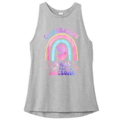 9th Birthday Girl Tie Dye 9 Years Of Being Awesome Bday Ladies PosiCharge Tri-Blend Wicking Tank