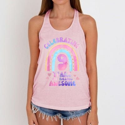 9th Birthday Girl Tie Dye 9 Years Of Being Awesome Bday Women's Knotted Racerback Tank