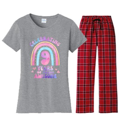 9th Birthday Girl Tie Dye 9 Years Of Being Awesome Bday Women's Flannel Pajama Set