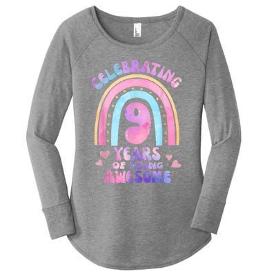 9th Birthday Girl Tie Dye 9 Years Of Being Awesome Bday Women's Perfect Tri Tunic Long Sleeve Shirt