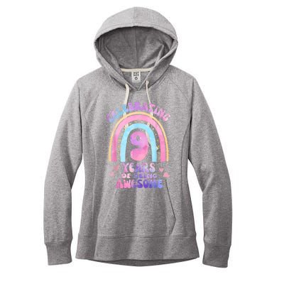 9th Birthday Girl Tie Dye 9 Years Of Being Awesome Bday Women's Fleece Hoodie