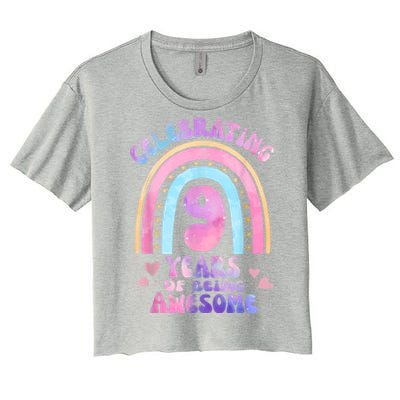 9th Birthday Girl Tie Dye 9 Years Of Being Awesome Bday Women's Crop Top Tee