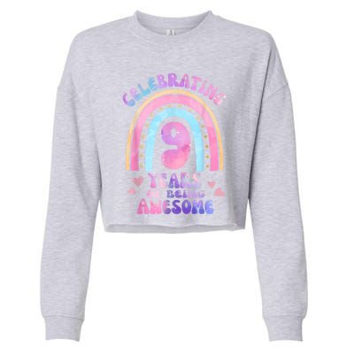 9th Birthday Girl Tie Dye 9 Years Of Being Awesome Bday Cropped Pullover Crew