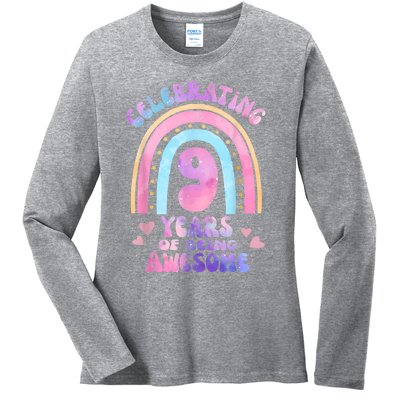 9th Birthday Girl Tie Dye 9 Years Of Being Awesome Bday Ladies Long Sleeve Shirt