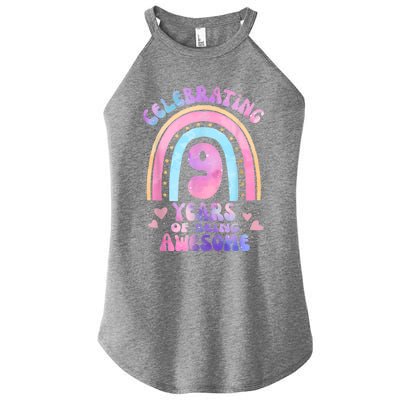 9th Birthday Girl Tie Dye 9 Years Of Being Awesome Bday Women's Perfect Tri Rocker Tank