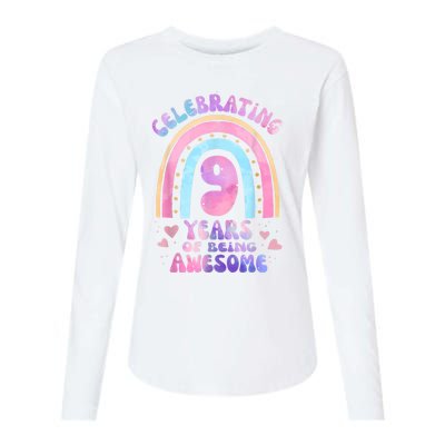 9th Birthday Girl Tie Dye 9 Years Of Being Awesome Bday Womens Cotton Relaxed Long Sleeve T-Shirt