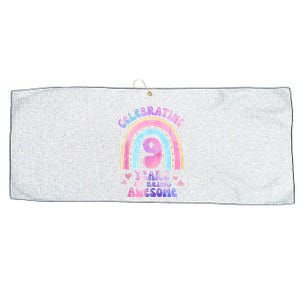 9th Birthday Girl Tie Dye 9 Years Of Being Awesome Bday Large Microfiber Waffle Golf Towel