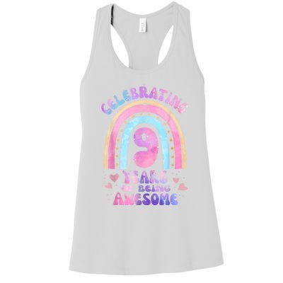 9th Birthday Girl Tie Dye 9 Years Of Being Awesome Bday Women's Racerback Tank