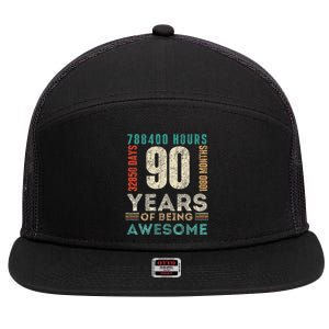 90th Birthday Hours Days Months 90 Years Old Bday 7 Panel Mesh Trucker Snapback Hat