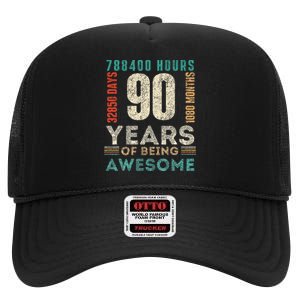 90th Birthday Hours Days Months 90 Years Old Bday High Crown Mesh Back Trucker Hat