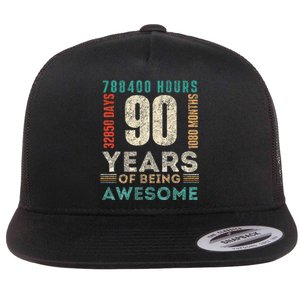 90th Birthday Hours Days Months 90 Years Old Bday Flat Bill Trucker Hat