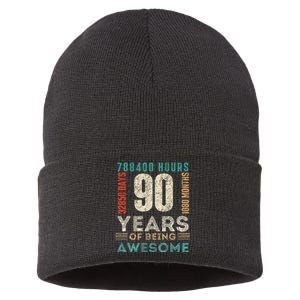 90th Birthday Hours Days Months 90 Years Old Bday Sustainable Knit Beanie