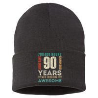 90th Birthday Hours Days Months 90 Years Old Bday Sustainable Knit Beanie