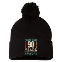 90th Birthday Hours Days Months 90 Years Old Bday Pom Pom 12in Knit Beanie