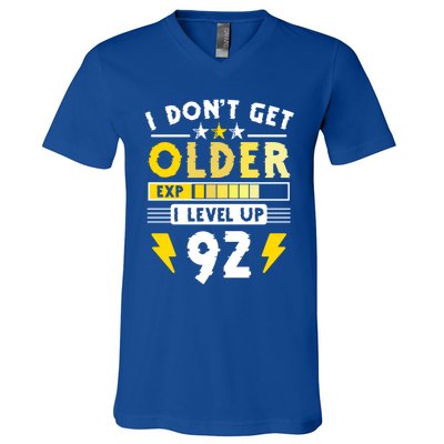 92nd Birthday I Dont Get Older I Level Up 92 Years Cool Gift V-Neck T-Shirt