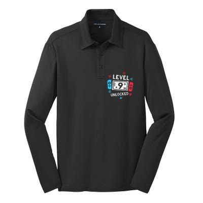 9th Birthday Level 9 Unlocked Video Game Party Silk Touch Performance Long Sleeve Polo