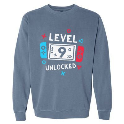 9th Birthday Level 9 Unlocked Video Game Party Garment-Dyed Sweatshirt