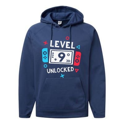 9th Birthday Level 9 Unlocked Video Game Party Performance Fleece Hoodie